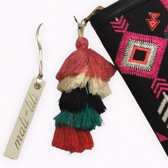 NWT Mali + Lili Vegan Leather Embroidered w/ Tassel Clutch - Picture 2 of 3